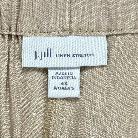J. Jill Linen Pants Women 4X Tan Stretch Elastic Waistband Cropped Beach Coastal - Picture 11 of 12